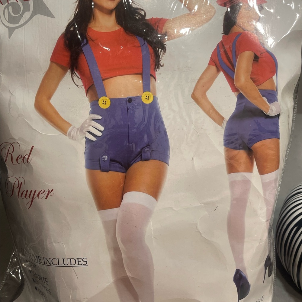 Red and Blue Costume with White Accessories